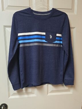 U.S. Polo Assn | Boys | Navy | Long-Sleeve | Stripe Pocket Tee | Sz XL 14-16